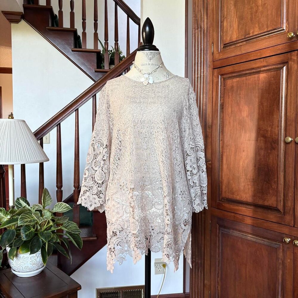 Chicos Boho Layering Blouse Floral Textured Coverup Summer Fall